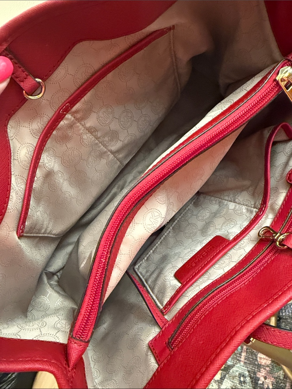 Michael Kors Crimson Saffiano Leather Tote with Gold Hardware - Picture 9 of 10